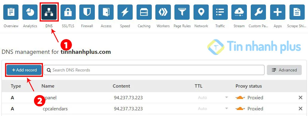 Cách thêm Subdomain vào Cloudflare và cpanel