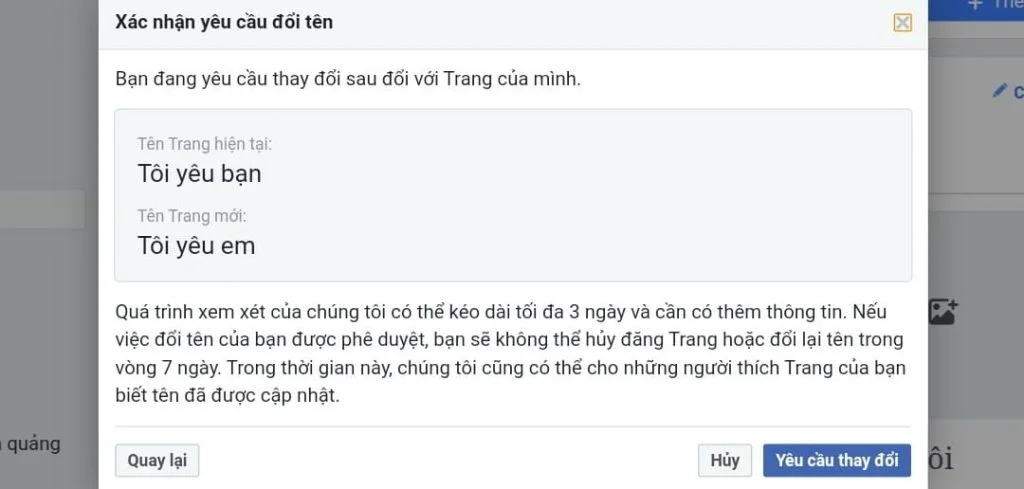 mẹo đỏi tên fanpage nhanh nhất