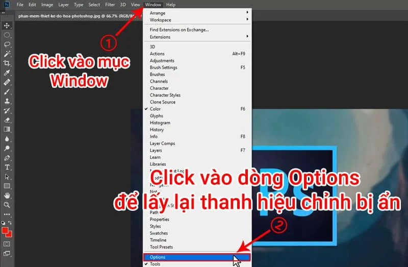 cách lấy lại thanh hiệu chỉnh trong photoshop