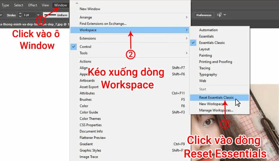 reset illustrator về mặc định