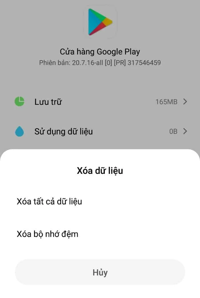xóa bộ nhớ cache Ch Play