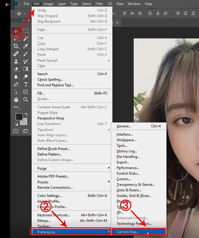 cách mở camera raw trong photoshop