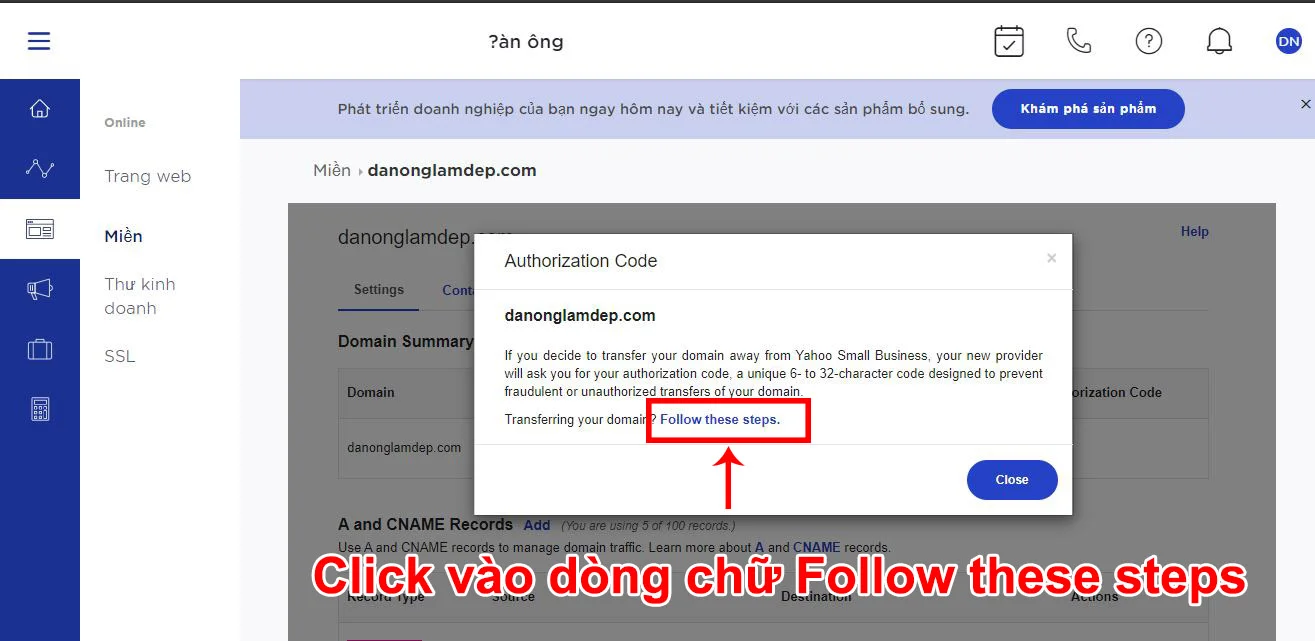 cách chuyển tên miền yahoo