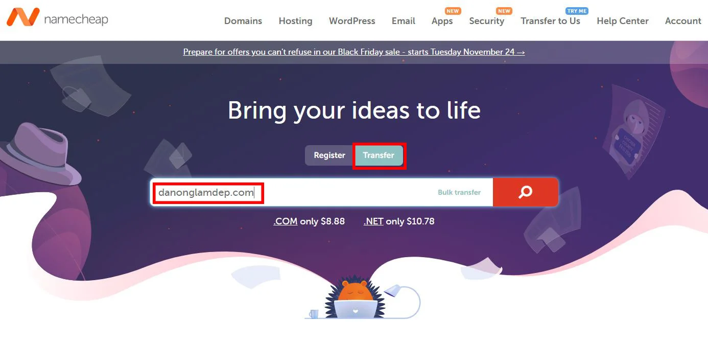 transfer tên miền về namecheap