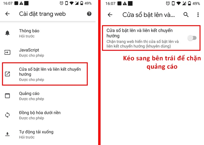 cách tắt quảng cáo trên chrome mobi