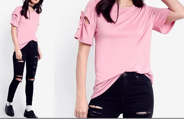 áo hồng quần bò rách