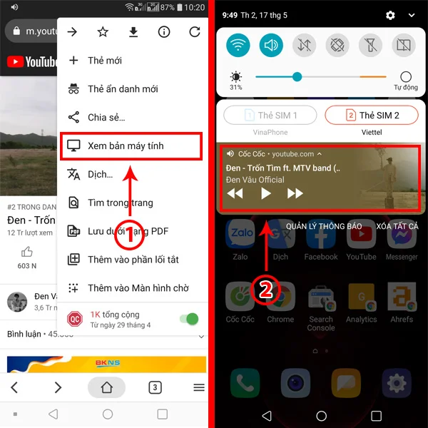 nghe nhạc youtube tắt màn hình trên coccoc
