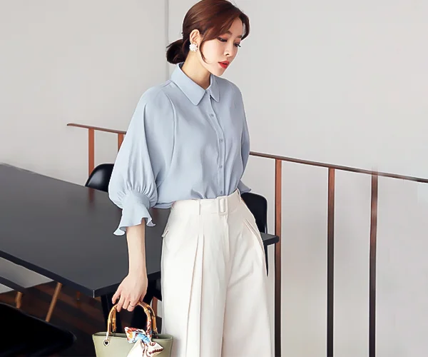 quần ống rộng với áo sơ mi