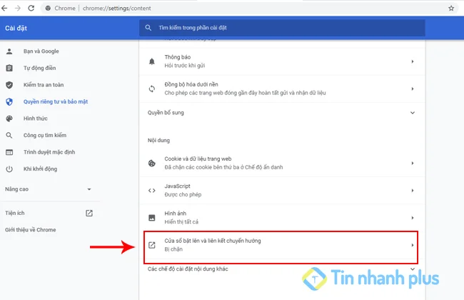 chặn cửa sổ chuyển hướng website chrome