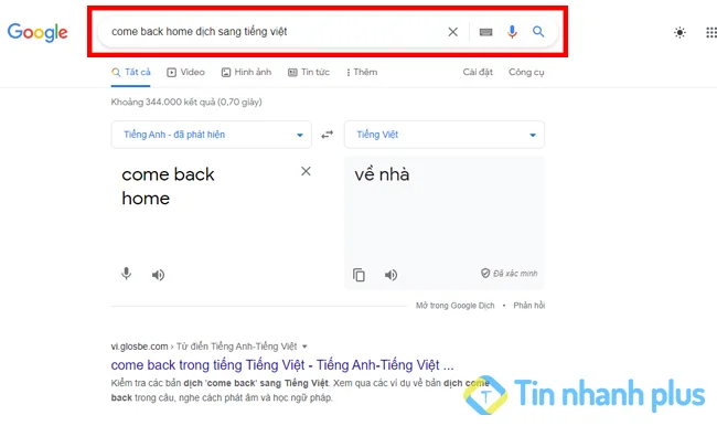 dịch tiếng anh bằng thanh tìm kiếm của google