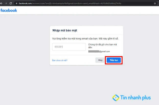 nhập mã bảo mật facebook đã gửi về gmail