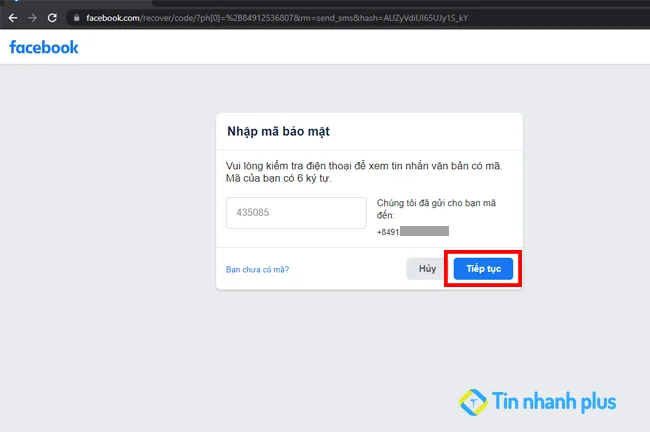 nhập mã xác nhận từ facebook
