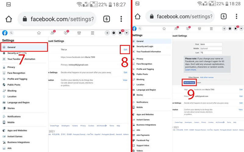thay đổi tên facebook khi chưa đủ 60 ngày trên điện thoại