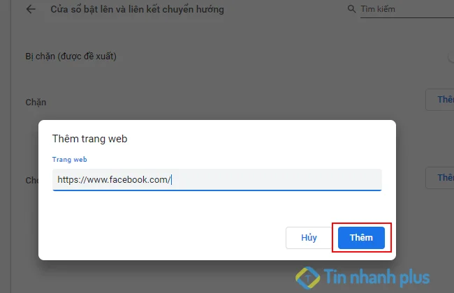 thêm trang web để chặn chuyển hướng