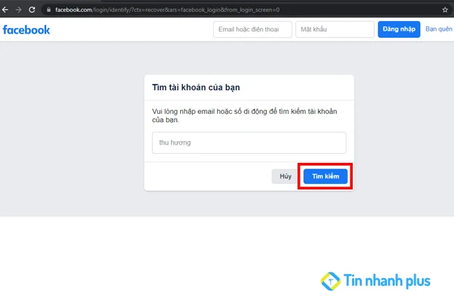 tìm tài khoản facebook bằng tên facebook