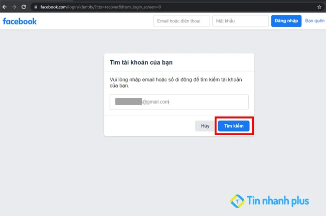 tìm tài khoản facebook bằng gmail