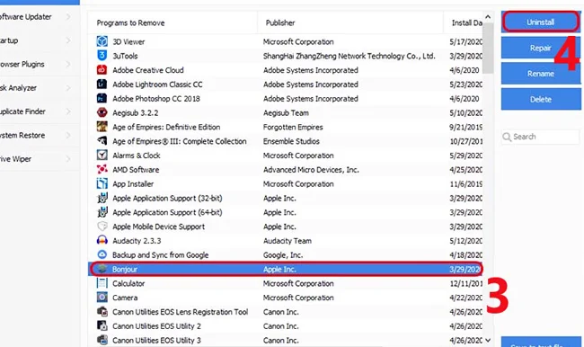 xóa ứng dụng bằng phần mềm cclener