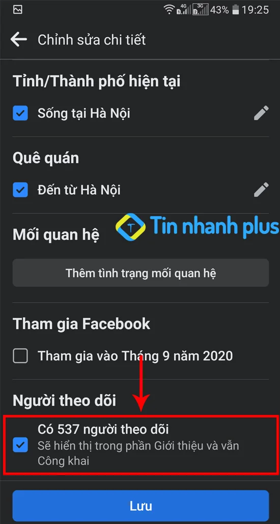 cách bật hiển thị số người theo dõi trên điện thoại