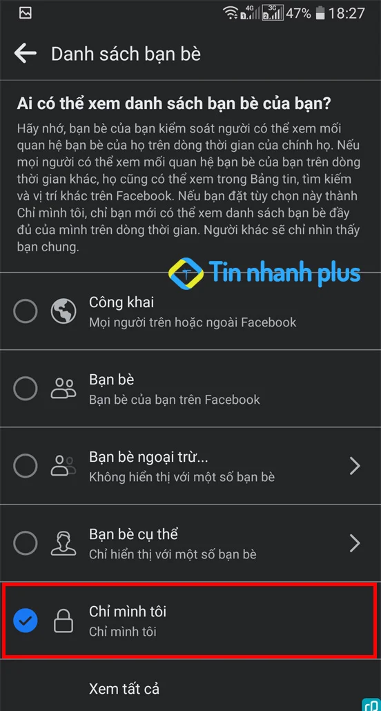 ẩn bạn bè facebook bằng điện thoại