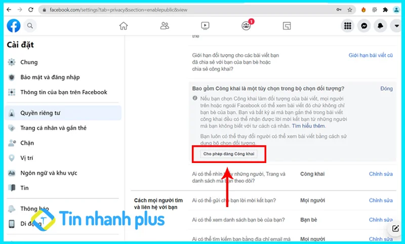 bật theo dõi facebook dưới 18