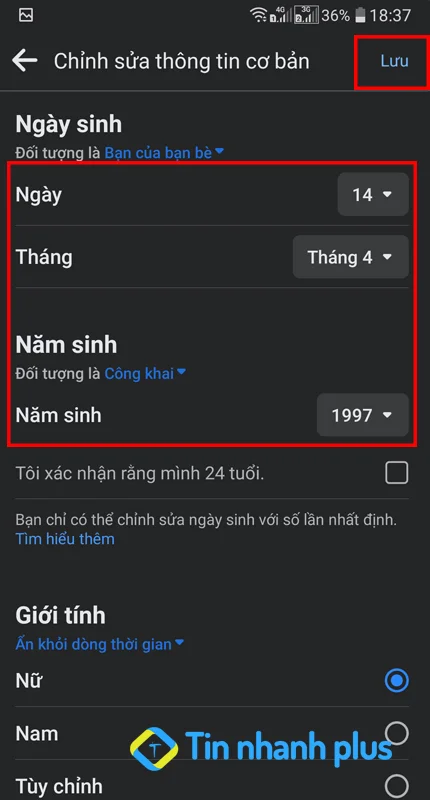 thay đổi ngày sinh trên facebook
