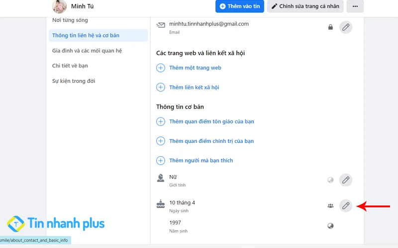 thay đổi ngày sinh facebook bằng máy tính