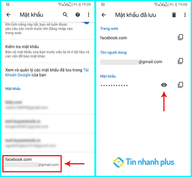 xem mật khẩu facebook trên điện thoại android