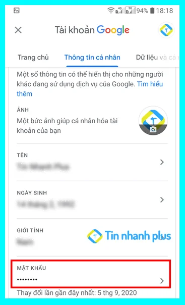 đổi mật khẩu sndroid trên điện thoại android