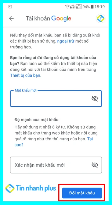 thay đổi mật khẩu gmail trên điện thoại samsung