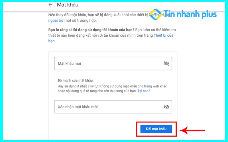 thay đổi mật khẩu gmail trên máy tính