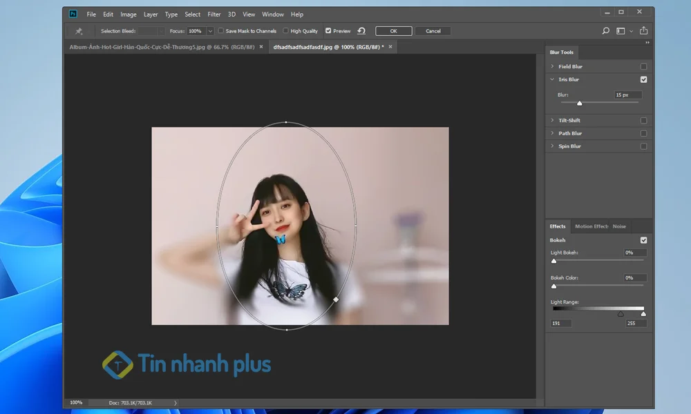 làm mờ ảnh bằng đối tượng Iris Blur