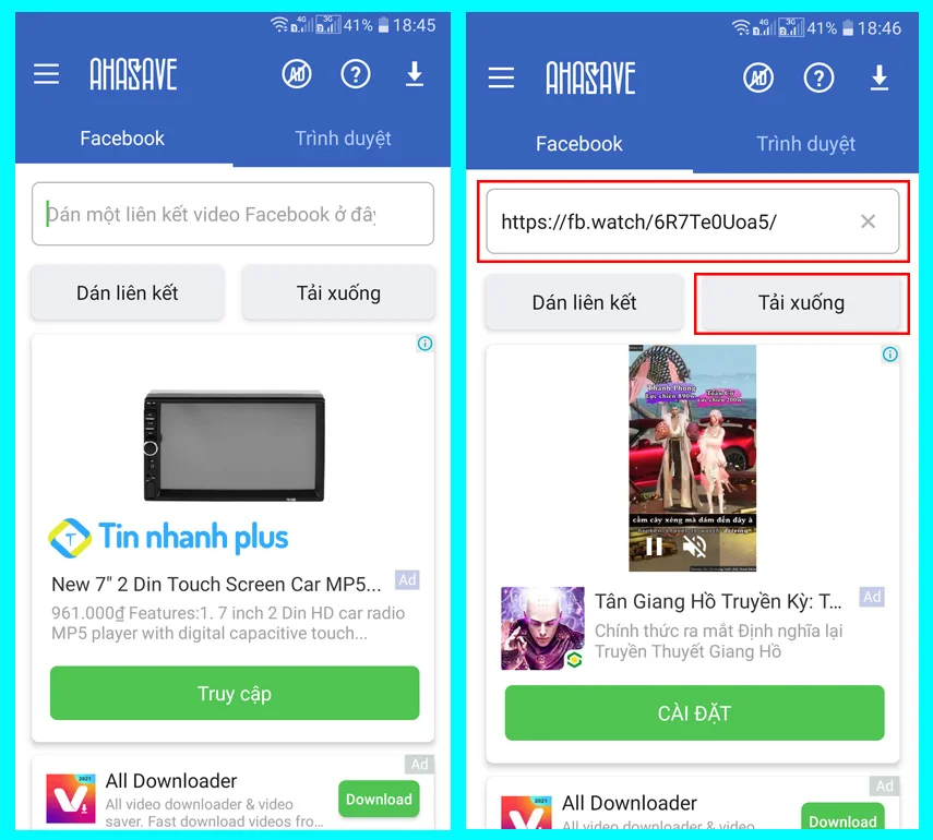 tải video từ điện thoại về facebook bằng ahasave