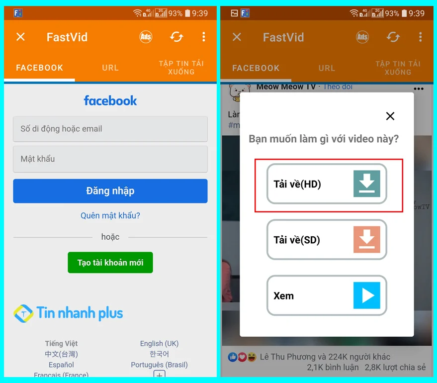 tải video facebook về điện thoại