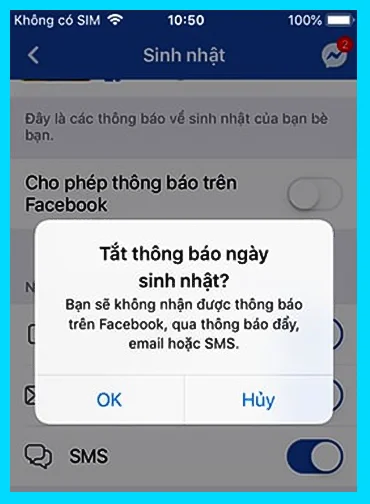 tắt thông báo sinh nhật facebook trên iphone