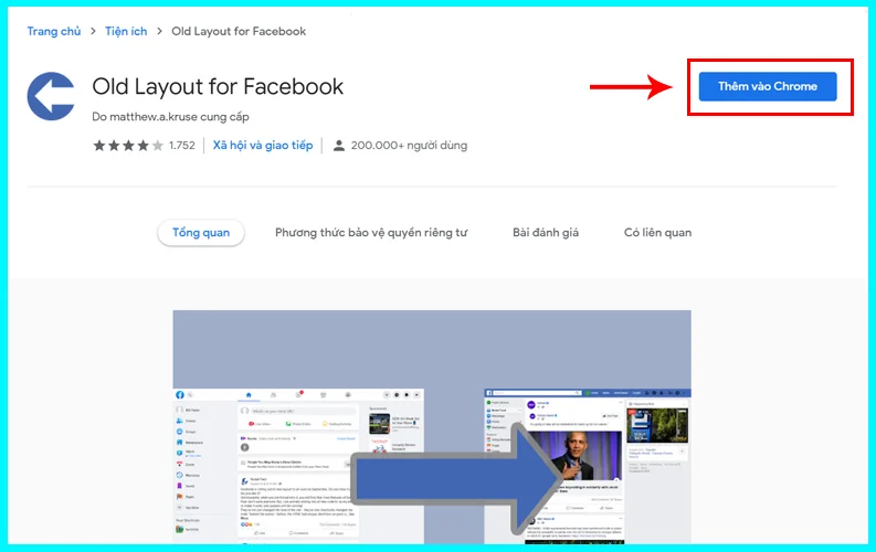 tiện ích Old Layout for Facebook