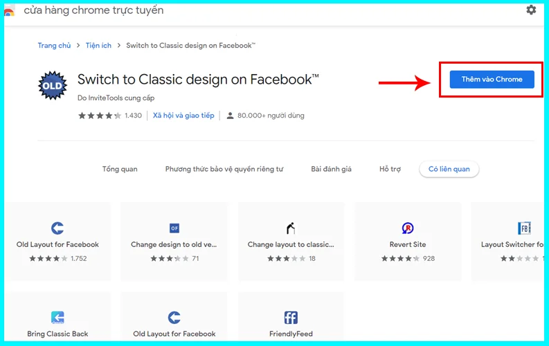 tiện ích Switch to Classic design on Facebook