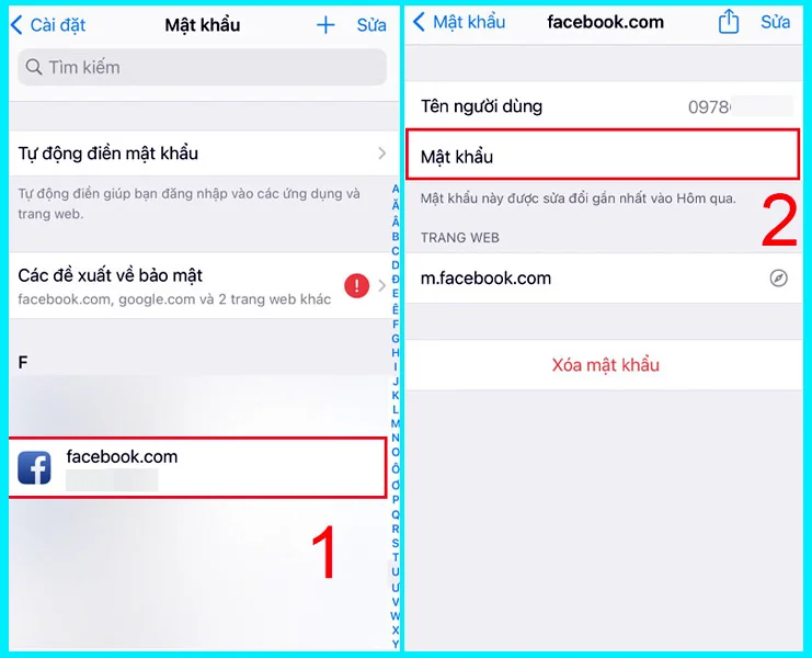 xem mật khẩu facebook trên iphone