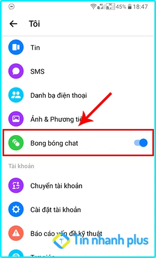 cách bật bong bóng messenger
