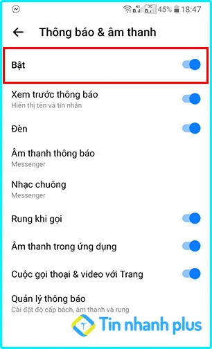 cách bật thông báo của ứng dụng messenger