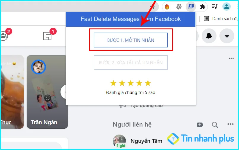 hướng dẫn xóa toàn bộ tin nhắn facebook bằng tiện ích