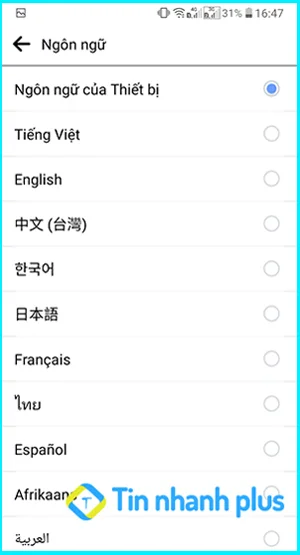 cách chuyển ngôn ngữ facebook trên smartphone