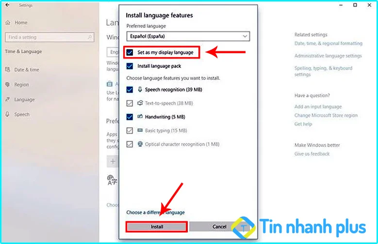 thay đổi ngôn ngữ trên máy tính win 10