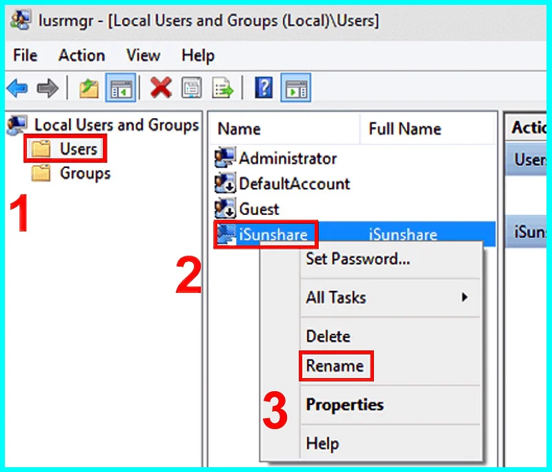 cách đổi tên win 10 bằng Local Users and Groups