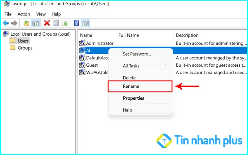 hướng dẫn cách đổi tên user bằng lệnh run