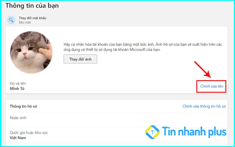 đổi tên user win 11 bằng tài account microsoft