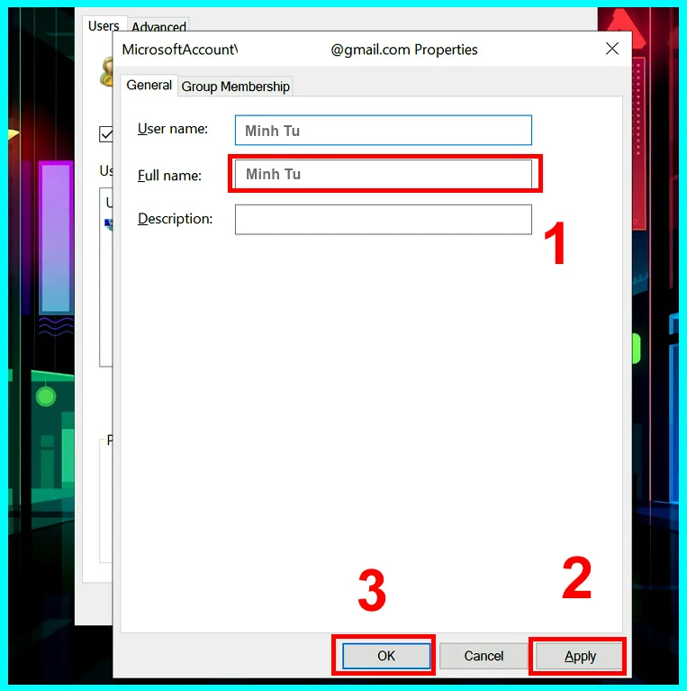 đổi tên user win 10 trên Netplwiz