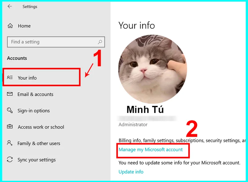 hướng dẫn đổi tên user trong win 10 trên tài khoàn microsoft