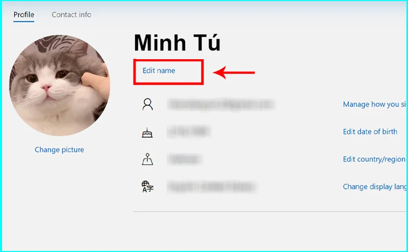 đổi tên win 10 trên account microsoft