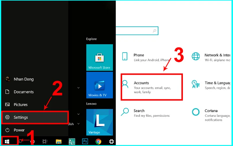 đổi tên user bằng tài khoản microsoft