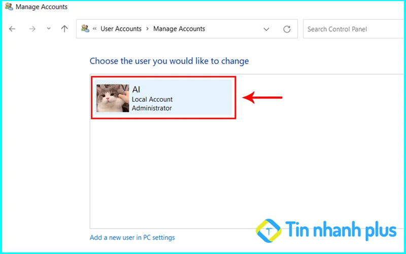 cách đổi tên user win 11 trên control panel